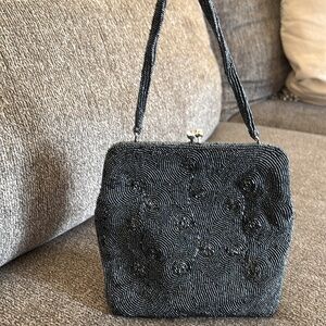 Vintage Debbie 60s Bag Black Hand Made Beaded  Purse Elegant Black